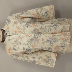 Floral 100% Linen Blouse Jim Thompson NWT Wildflower on Neutral Feminine Quality